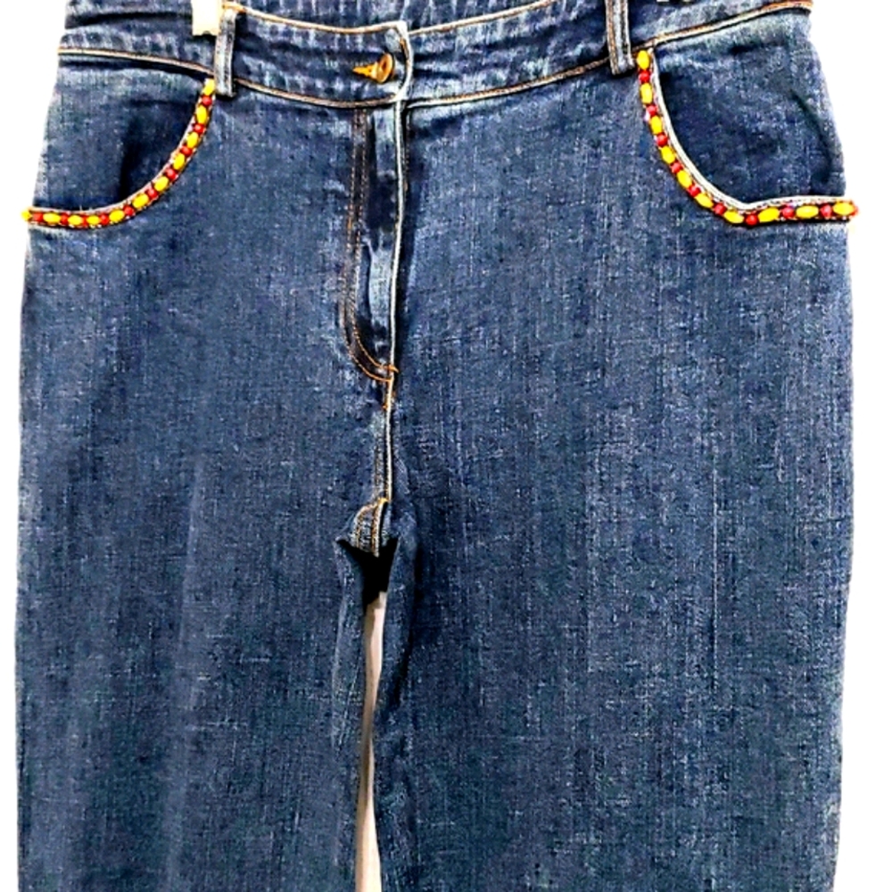 Cache Straight Leg Cropped Jeans w/ Beadwork - Picture 4 of 10